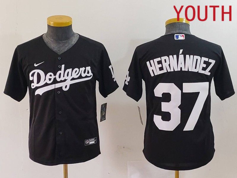 Youth Los Angeles Dodgers 37 Hernandez Black Nike Game 2024 MLB Jersey style 724